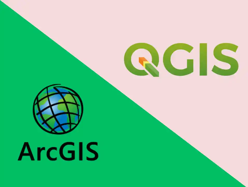 تصویر دیجیتال که نشان‌دهنده مقایسه و معرفی نرم‌افزارهای GIS مانند QGIS و ArcGIS است. این تصویر به تحلیل فضایی و داده‌های جغرافیایی، داده‌های رستری و وکتوری، و همچنین ابزارهای مرتبط با نرم‌افزارهای GIS می‌پردازد. تصویر به‌طور کلی نمایی از نحوه استفاده از این نرم‌افزارها در پروژه‌های مختلف GIS را به نمایش می‌گذارد